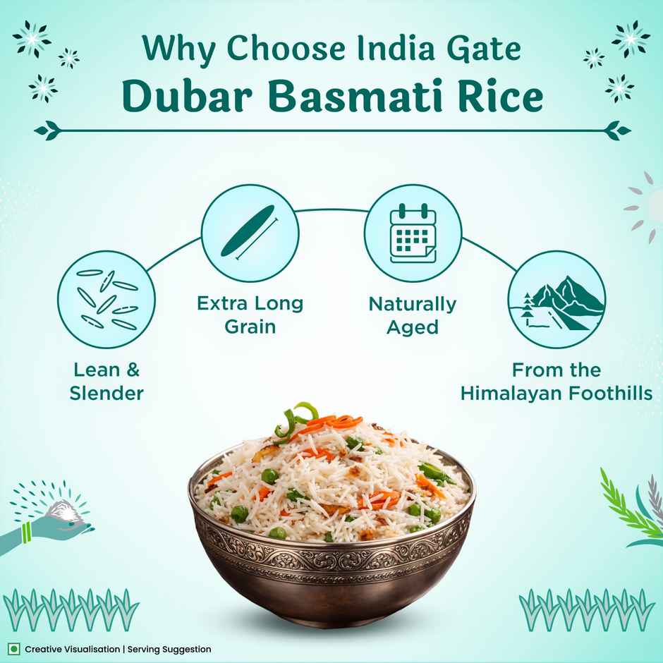 India Gate Flavourful and Fine Dubar Basmati Rice | Long and Slender Grains | Naturally Aged