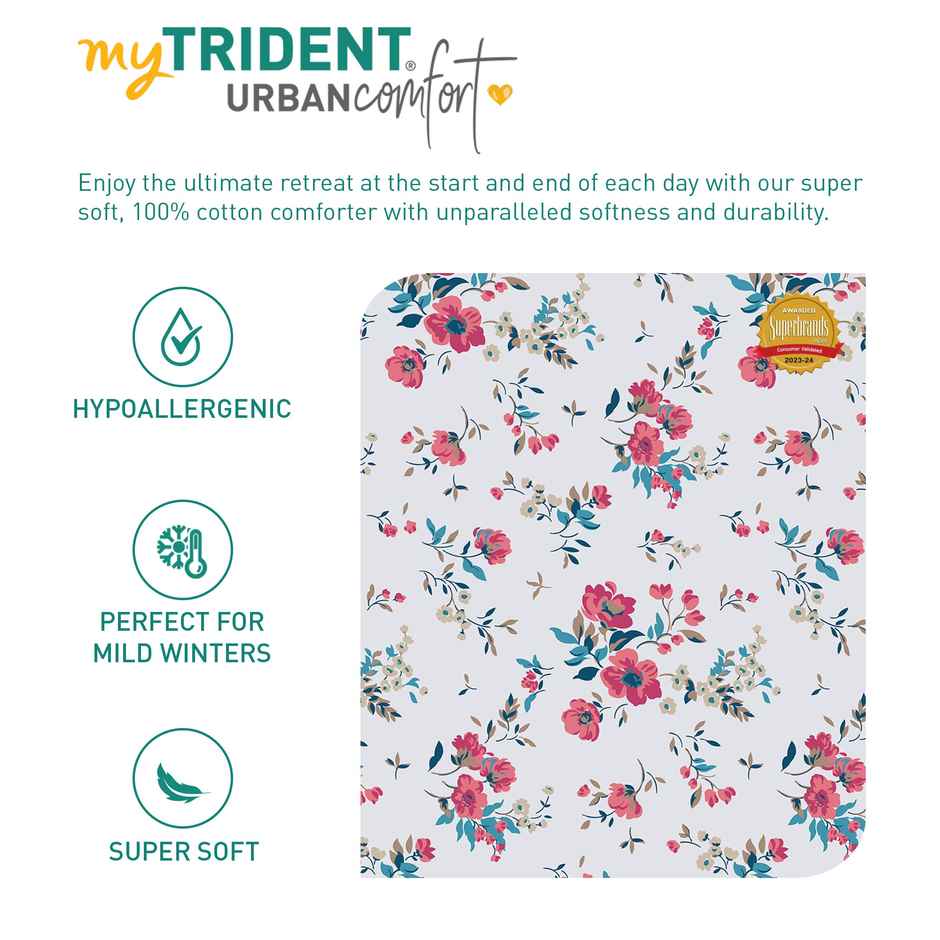 Mytrident Cotton AC Comforter | Printed Reversible Double Bed Comforter - Sunset Magenta