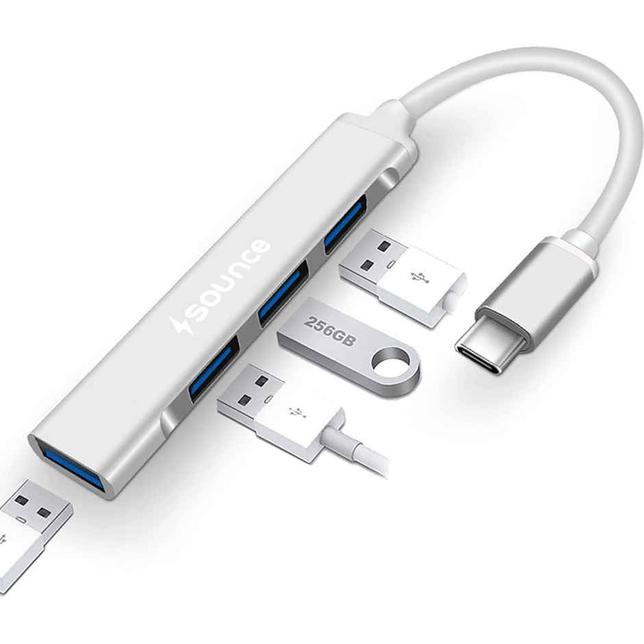 Sounce 4 In 1 Portable Usb C Hub (Type-C To 4 Usb-A Ports) With Aluminum Shell, White