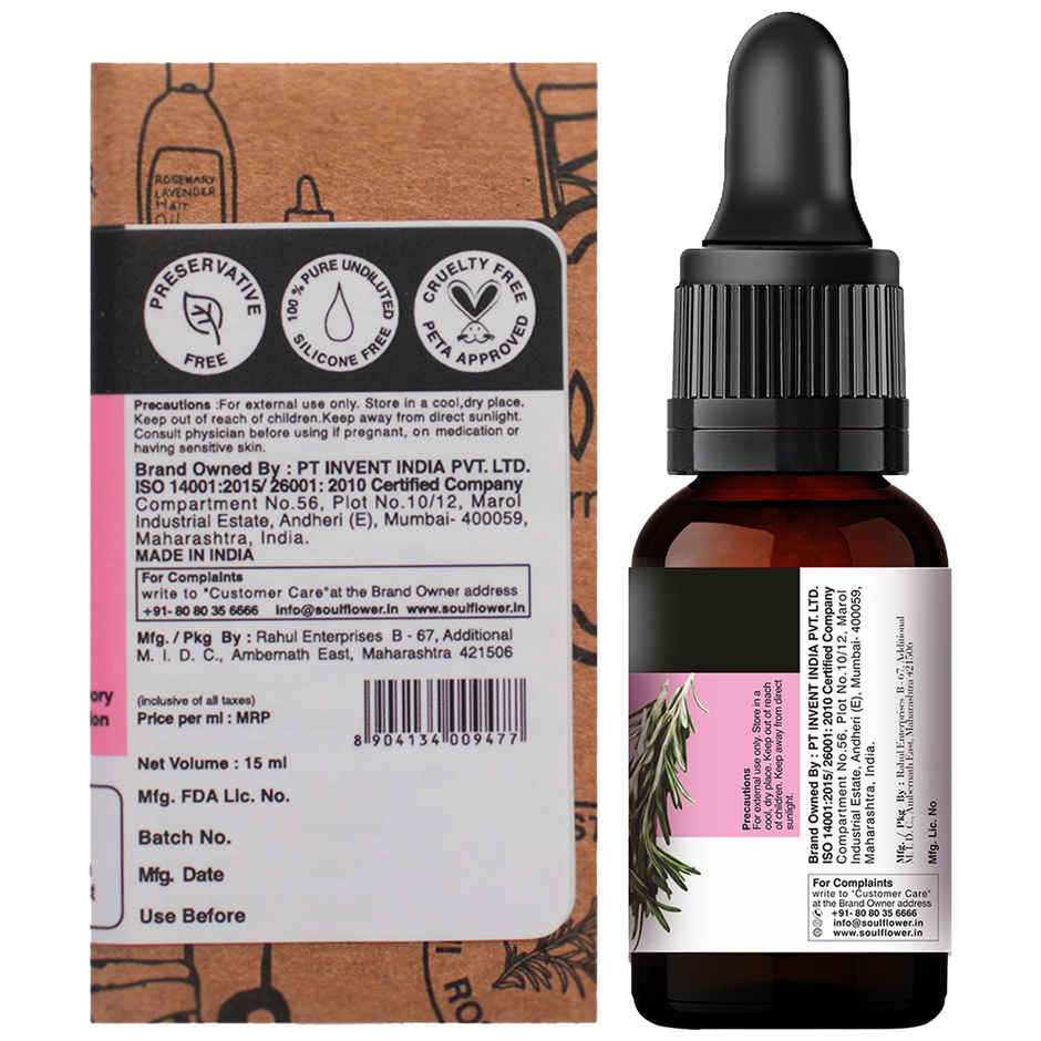 Soulflower Pure And Natural Rosemary Lavender Healthy Hair Oil(120ml) & Soulflower Rosemary Essential Oil(15ml) Combo