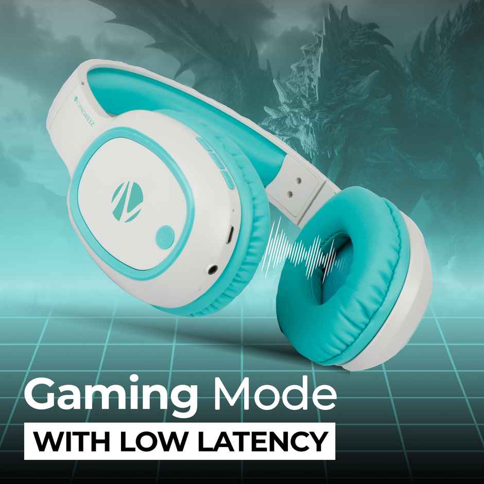 ZEBRONICS Thunder Bluetooth 5.3 Wireless Over Ear Headphones with 60H Backup, Gaming Mode, Dual Pairing, Enc, Aux, Micro Sd, Voice Assistant, Comfortable Earcups, Call Function - Sea Green