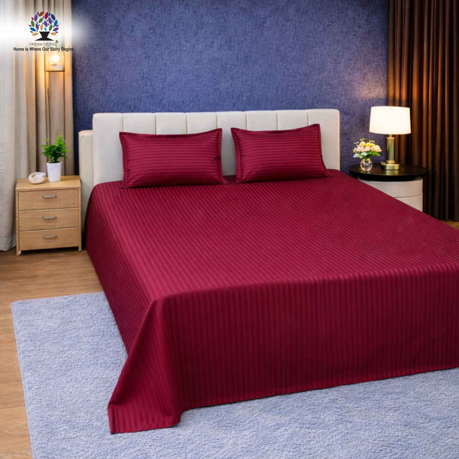 Dream Living Stripe King Bedsheet Set |275 x 275 cm| With 2 Pillow Covers