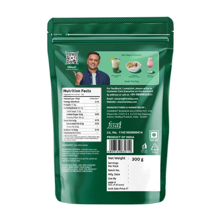 Farmley Raw Basil Seeds | Rich In Protein | Fiber Diet Sabja Seeds | Tukmaria Basil Seeds