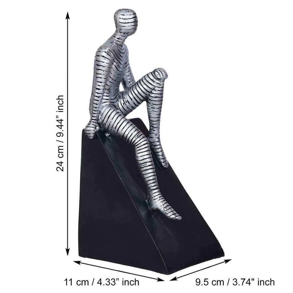 eCraftIndia Silver Man Statue Sitting on Triangle Black Base Human Showpiece