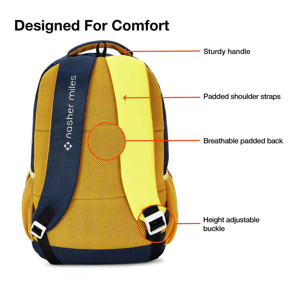 Nasher Miles Football Strike Backpack- Unisex- 3 Compartment College Bag- Navy Blue- 45L