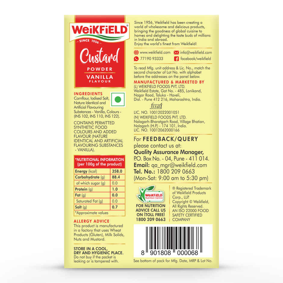 Weikfield Custard Powder Vanilla Flavour Carton