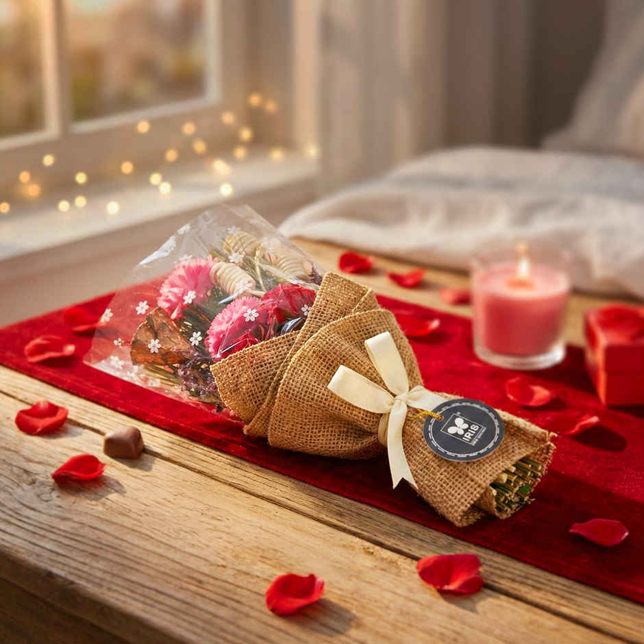 Rose Dry Flower Bouquet with Free Fragrance Spray | Ideal for Gifting | IRIS
