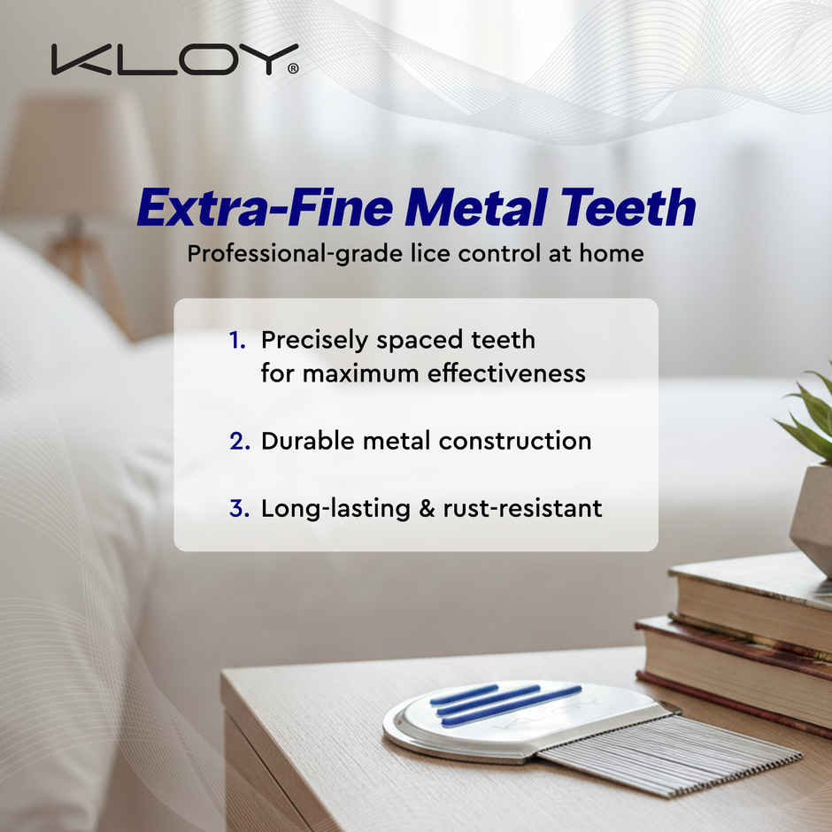 Kloy Stainless Steel Anti Lice Comb | Fine Tooth | Head Lice Removal Comb