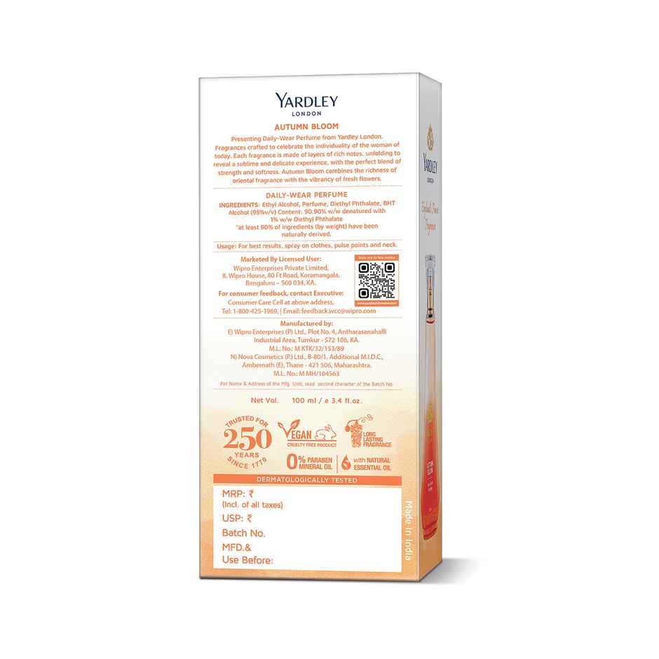Yardley London Autumn Bloom Daily Wear Perfume | Plumeria And Orange Peony Perfume For Women