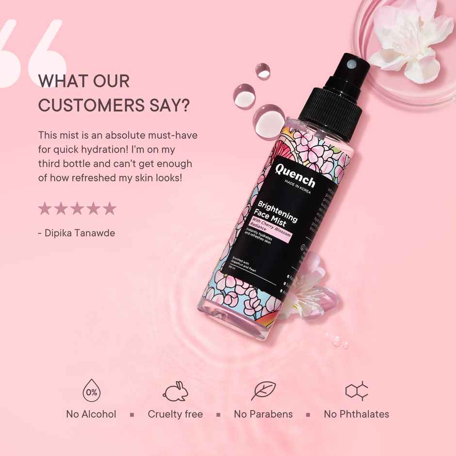 Quench Brightening Korean Face Mist with Cherry Blossom & Pearl Extracts Instantly Hydrates & Brightens