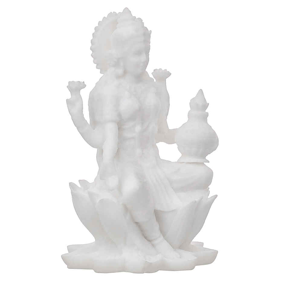 White Resin Goddess Laxmi Idol Sitting on Lotus- Laxmi Murti for Diwali | eCraftIndia