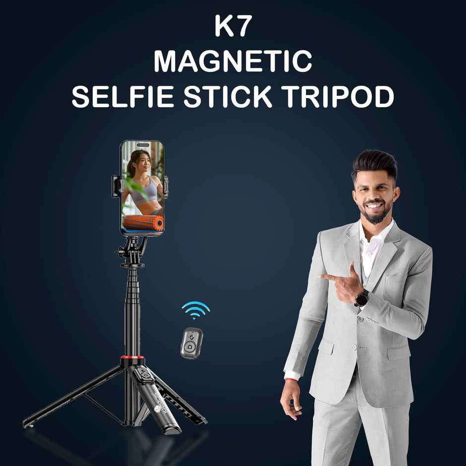 K7 Magnetic Bluetooth Selfie Stick Tripod | Compatible with Smartphones, GoPro, Ring Light | Black