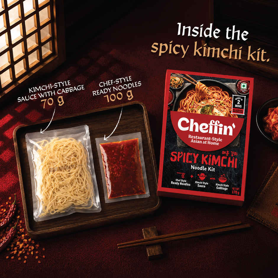 CHEFFIN Spicy Kimchi Noodle Kit | Kimchi Style Sauce | Ready in 2 Mins | No Artificial Preservatives
