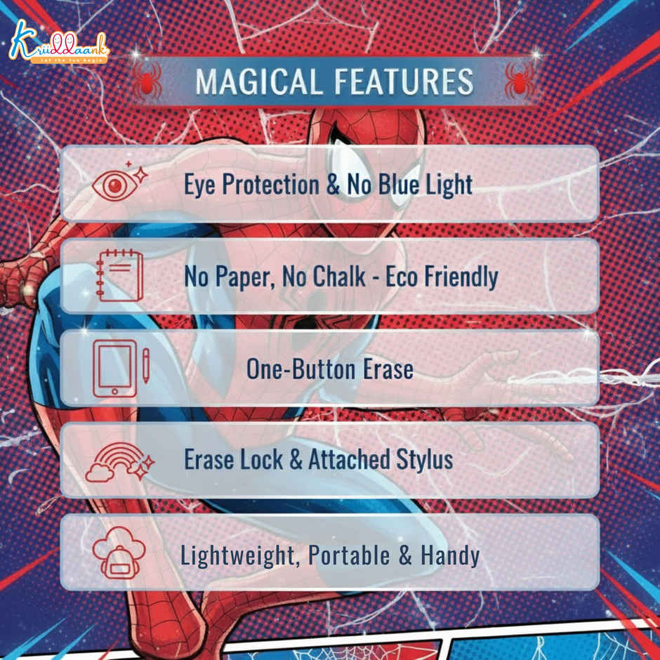 Kriiddaank Spiderman LCD Writing Tablet 10.5 Inch Electronic Drawing Pad Toddler Travel Slate Gift