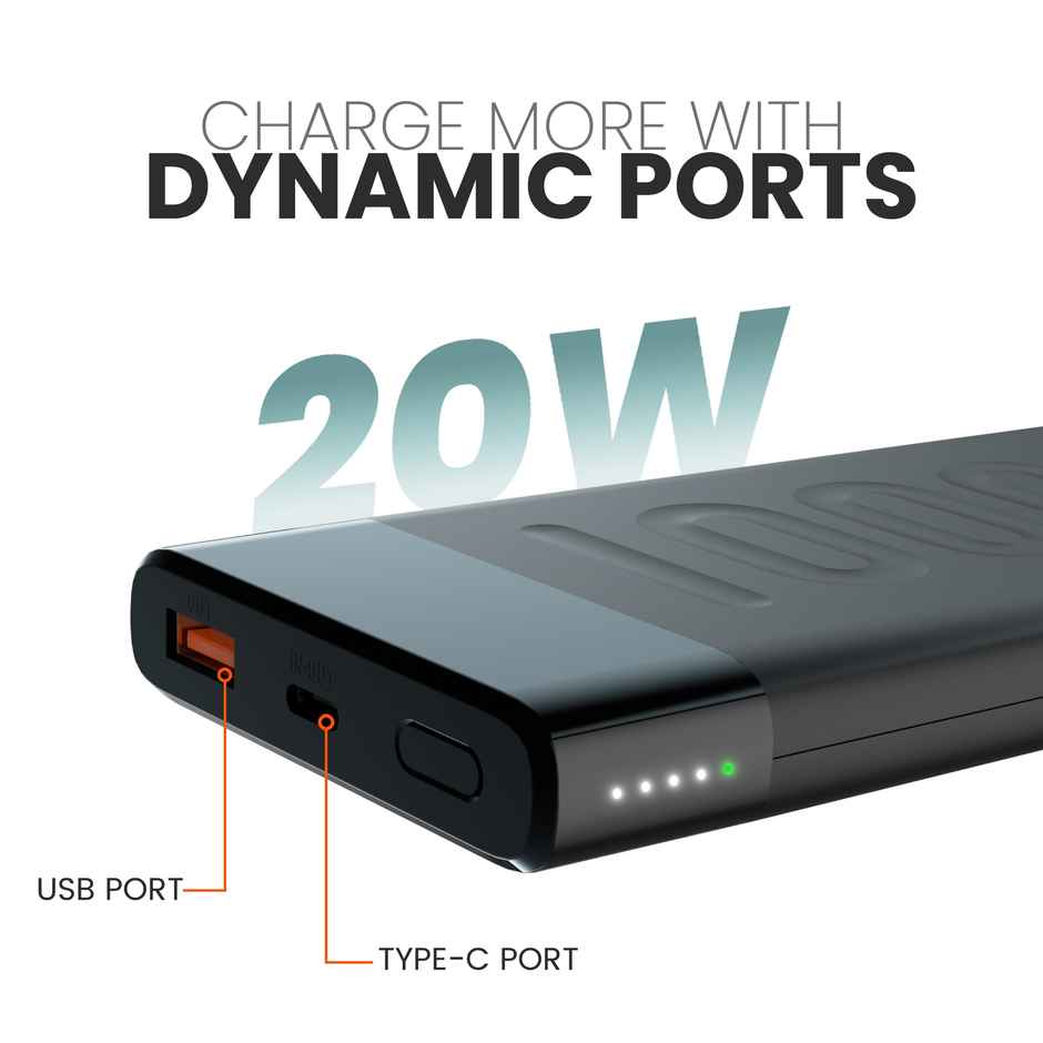 Ambrane 10000 mAh Slim Power Bank 20W Fast Charging Dual Output Type C Pd (Input & Output) Quick Charge Li-Polymer (Stylo 10K Black)