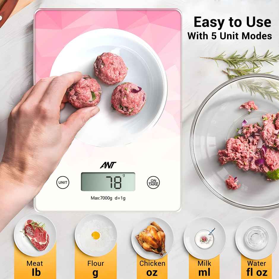 Ant AEKS300 Digital Food Kitchen Scale | Digital Grams | LCD Display | 7 Kg | White