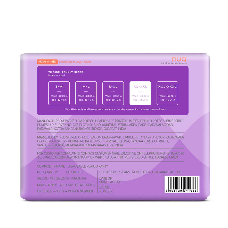 Nua Comfort Disposable Period Panties XL-XXL | Ultra-Absorbent | Pack of 10 Panties