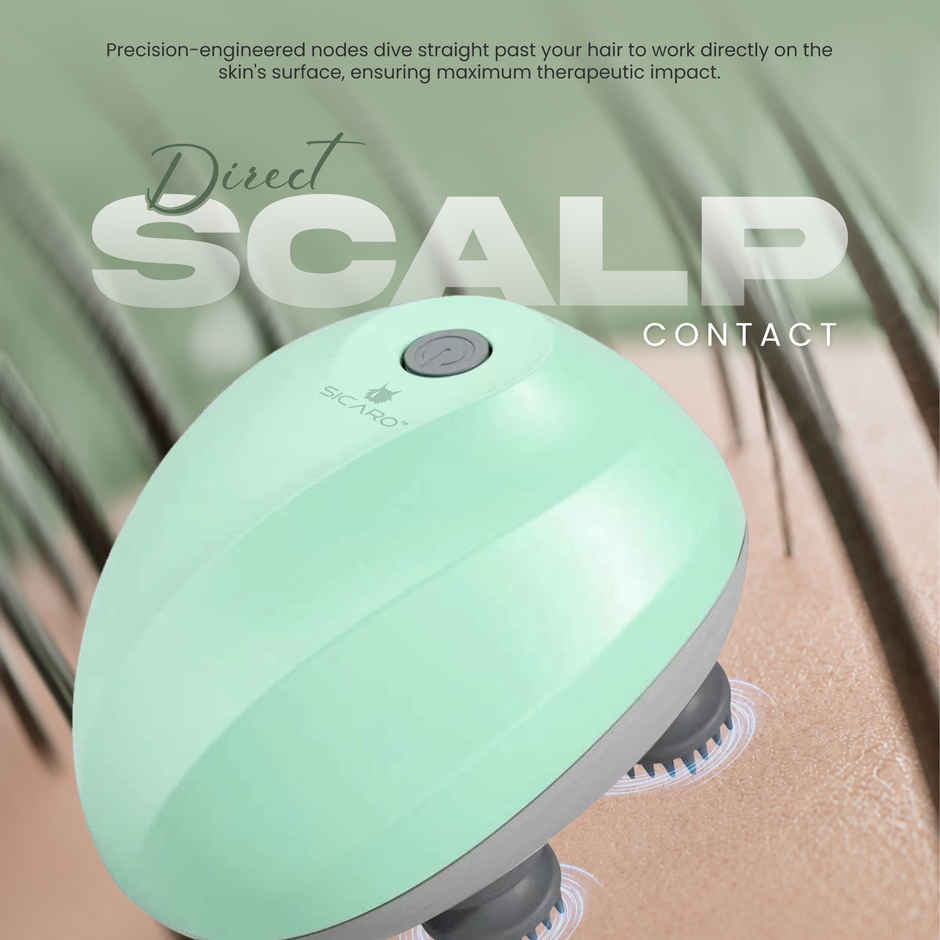 Sicaro RP201 Relax Pro Electric Rechargeable Scalp and Body Massager | Soft Silicone Bristles | Green