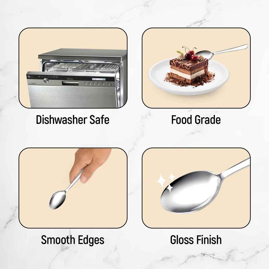 Judge By Prestige Sparkle Stainless Steel Dessert Spoon,Dishwasher Safe,6pc Set,Silver