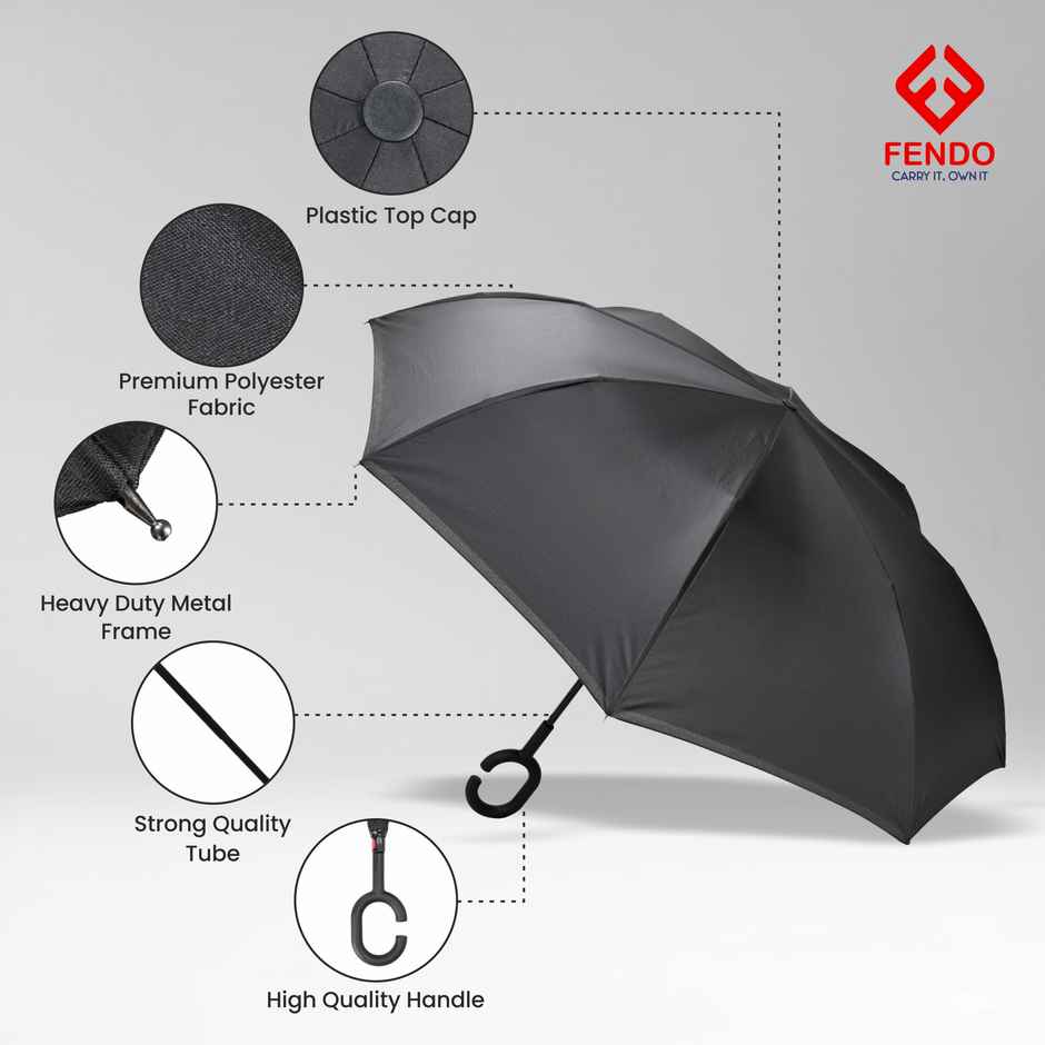 Fendo Reverse Auto Open Umbrella | Black | 25 Inch | 1 Fold