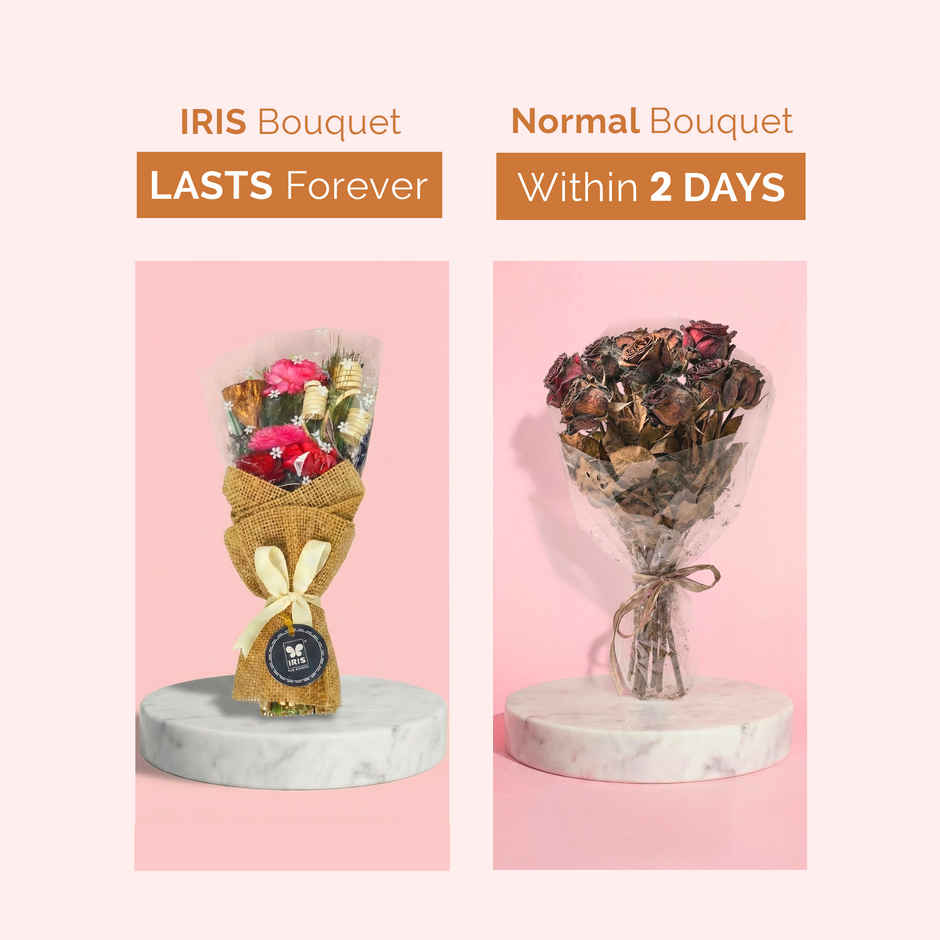 Rose Dry Flower Bouquet with Free Fragrance Spray | Ideal for Gifting | IRIS