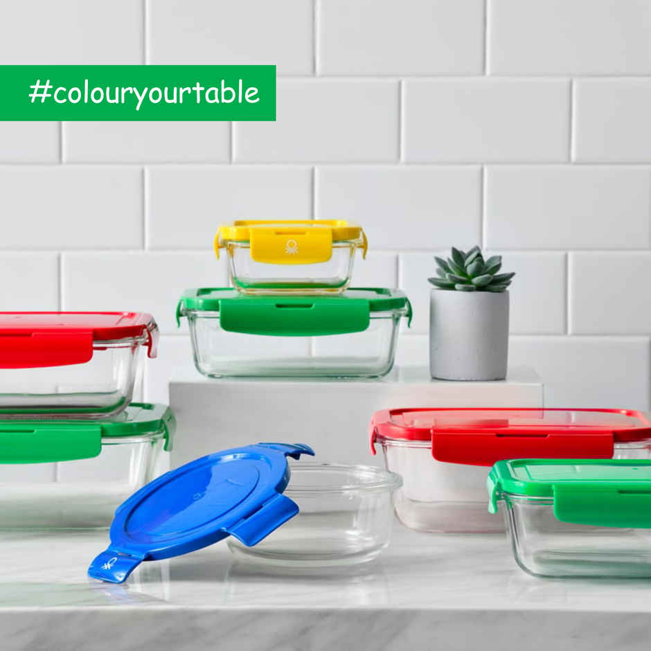 United Colors of Benetton Borosilicate Glass Food Container | Airtight Leakproof - 400 ml
