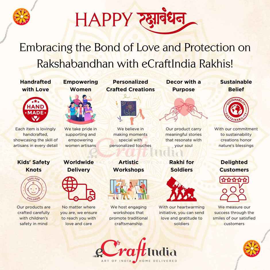 Floral Kundan Designer Rakhi for Bhaiya, Bhai, Bhabhi and Kids with Roli Chawal Pack (eCraftIndia)