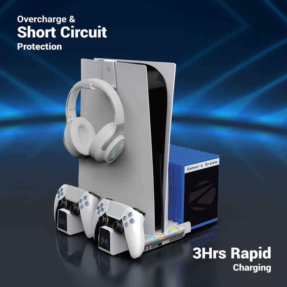Zebronics PS5SC Vertical Dock | 5000RPM Fan | Dual Controller Charging | RGB