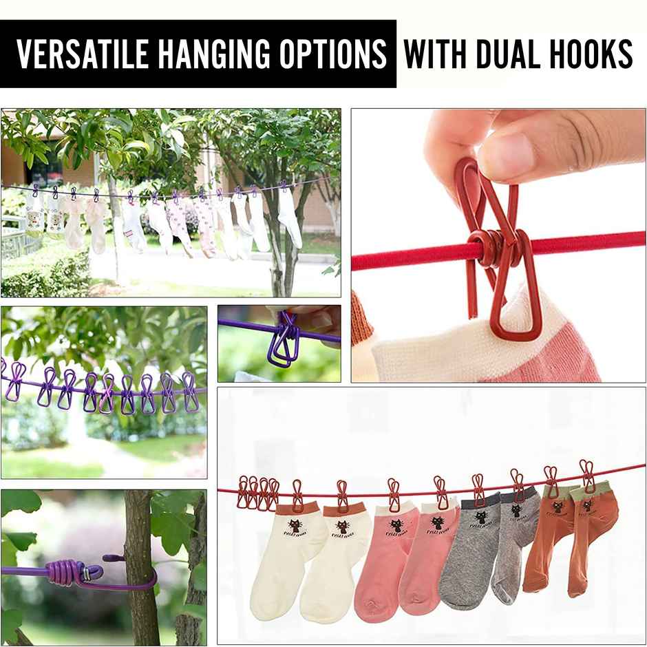 Kuber Drying Rope with Clips | Portable Cloth Line for Travel | 1.8 Meter | Multicolor