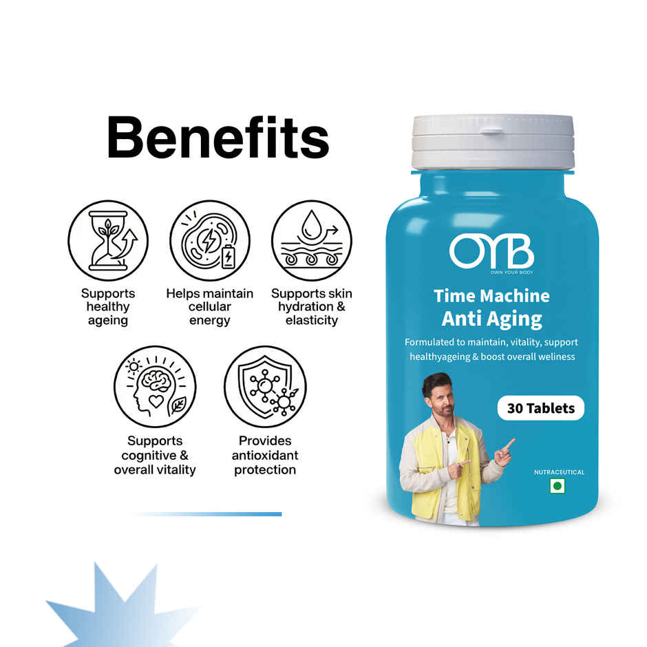 OYB Anti-Ageing Formula with CoQ10, Curcumin & Resveratrol | 30 Tablets | OYB Time-Machine