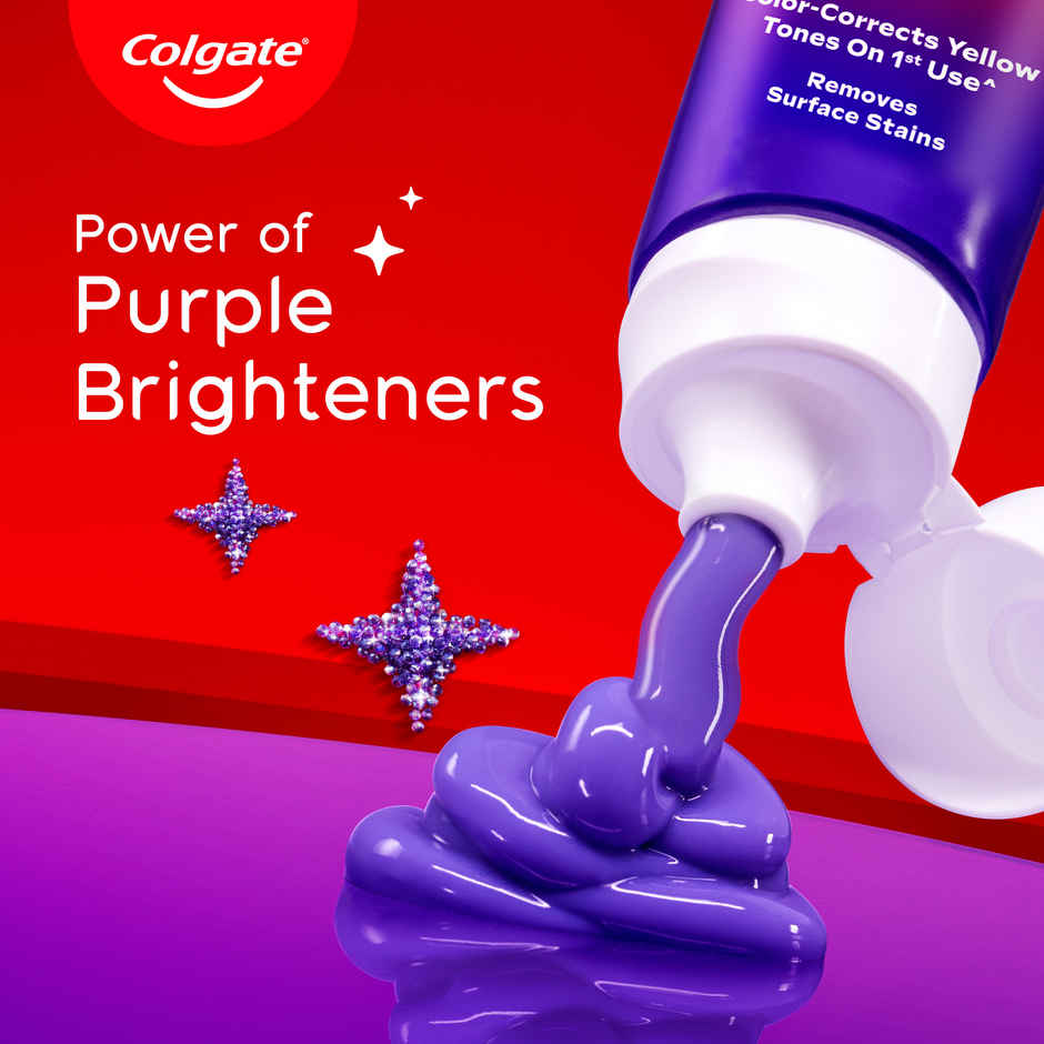 Colgate Visible White Purple Toothpaste and Free Toothbrush | Removes Surface Stains | Enamel Safe