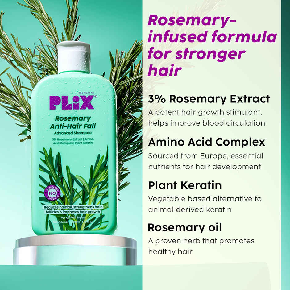 PLIX Rosemary Advanced Anti-Hair Fall Shampoo Sulfate And Paraben Free To Reduce Hair Fall