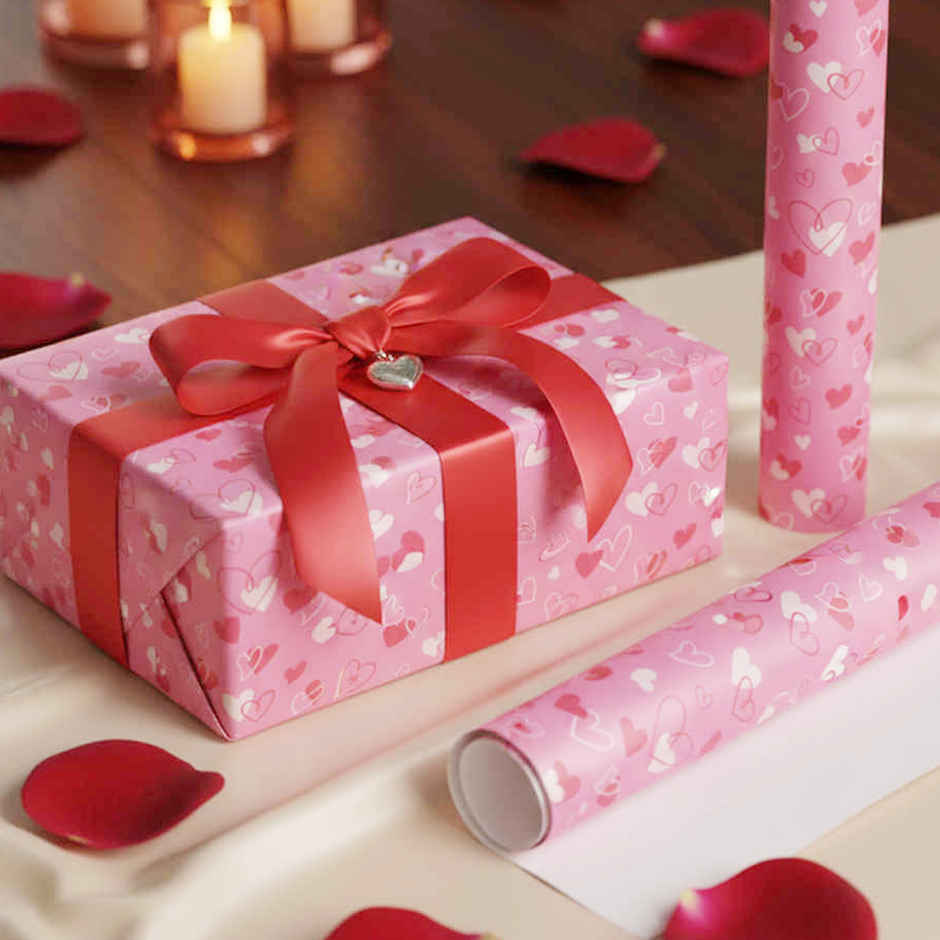 Pink Three Heart Gift Wrapping Paper | Mad Over Prints
