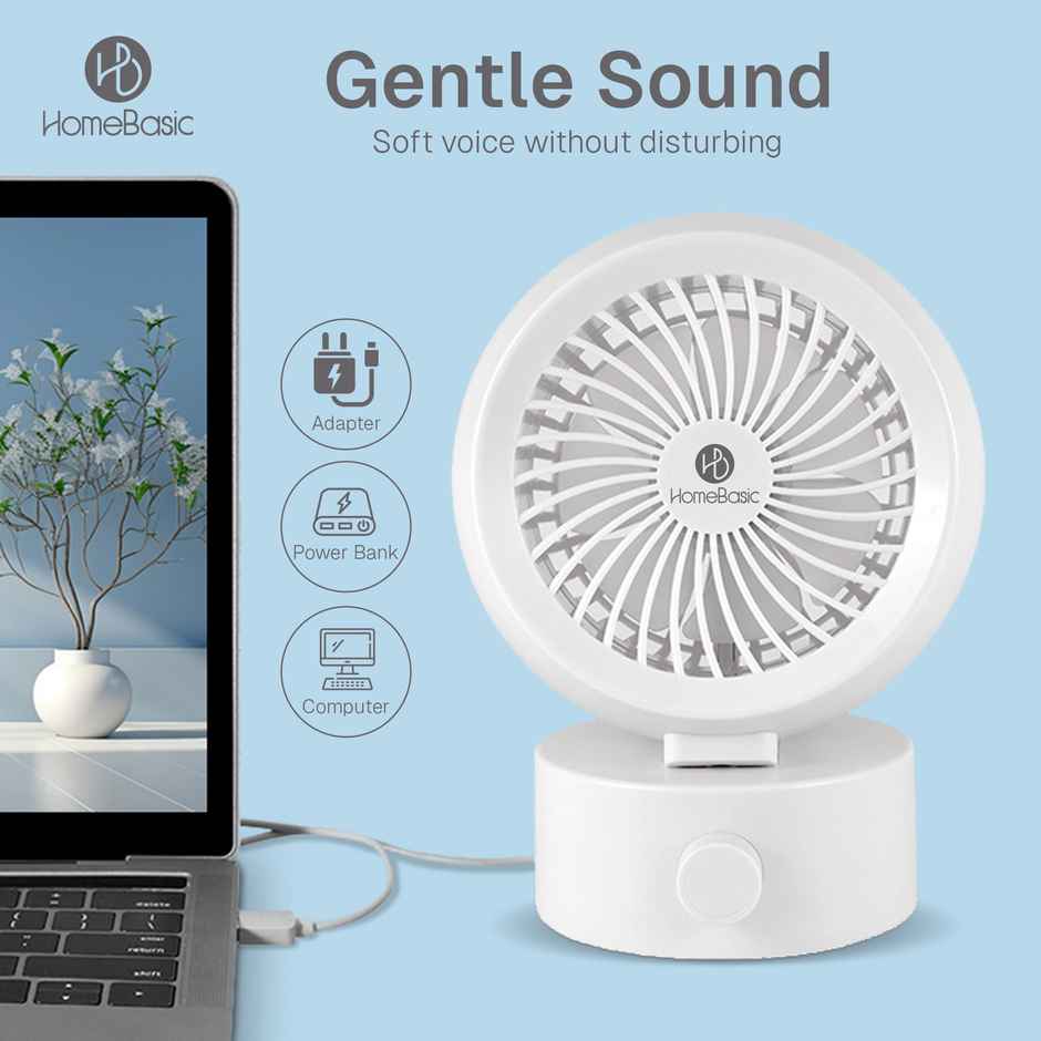 HomeBasic USB Portable Fan, 3900RPM, Cool Couture for Your Workspace, White