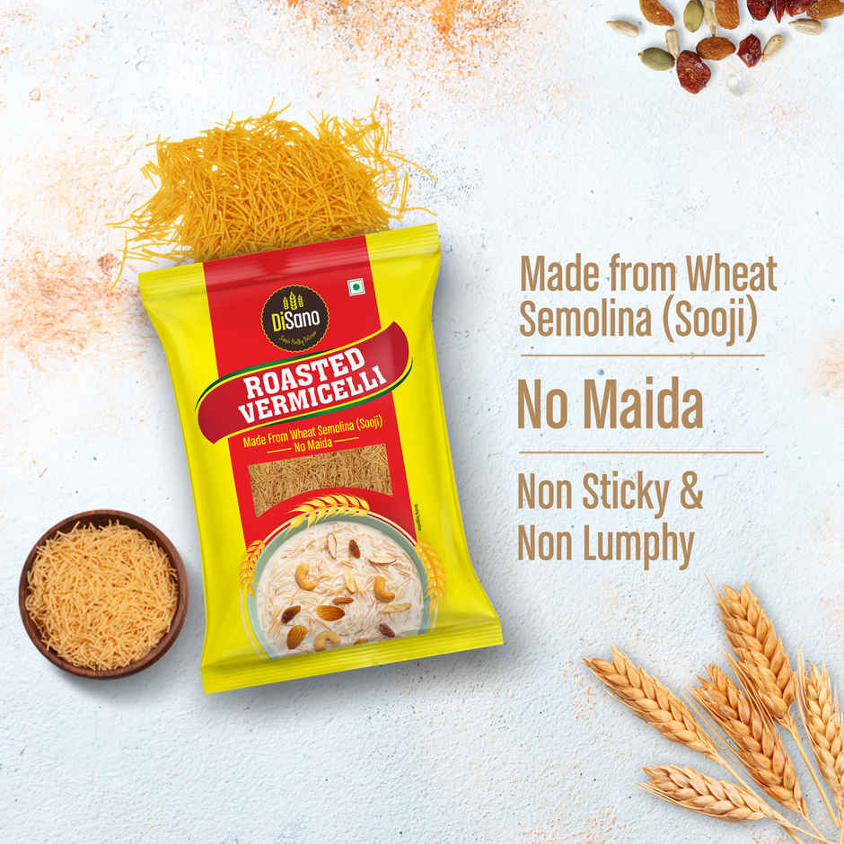 Disano Roasted Wheat Vermicelli | No Maida | Cholesterol Free | Unflavored