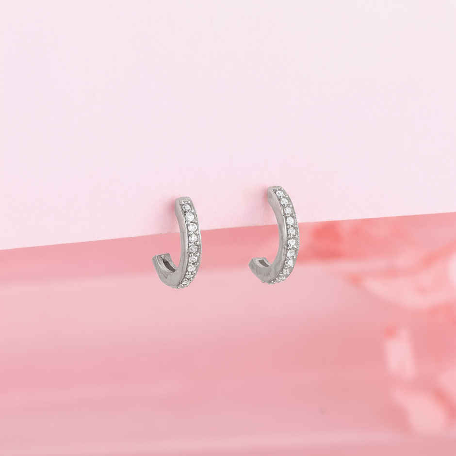 Giva Silver Zircon Shining Hoop Huggies Earrings