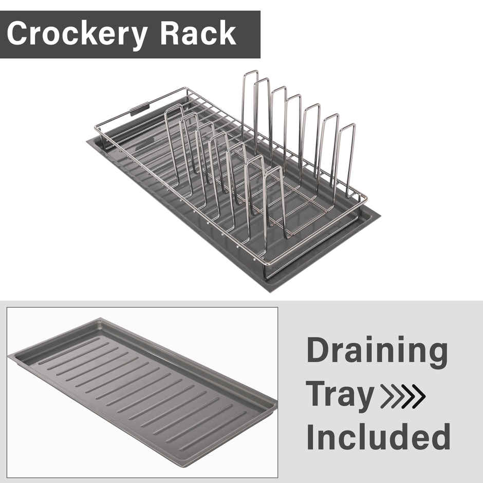 Kuber Industries Stainless Steel Glass & Plate Stand | Crockery Rack with Draining Tray | Silver
