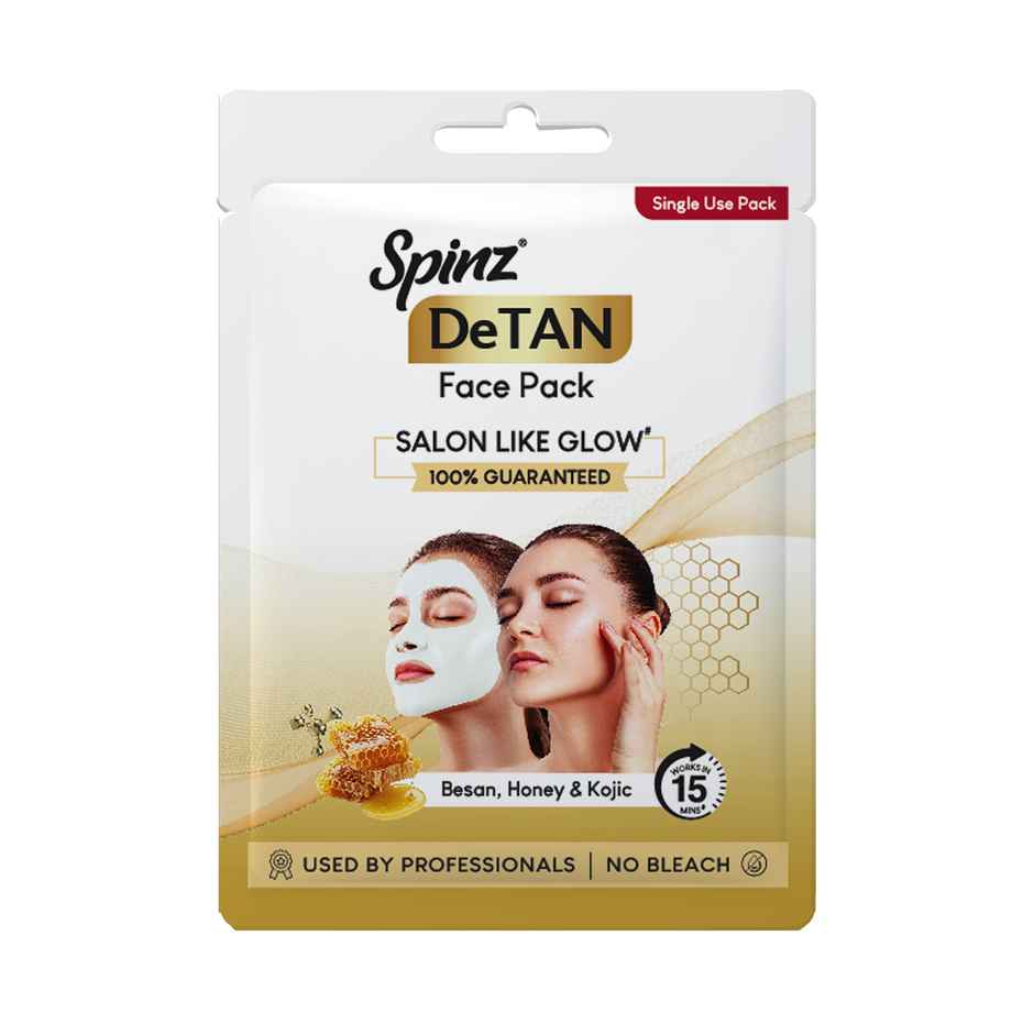 Spinz DeTan Face Pack with Besan, Honey and Kojic Acid | Instant Glow in 15 Minutes | No Bleach