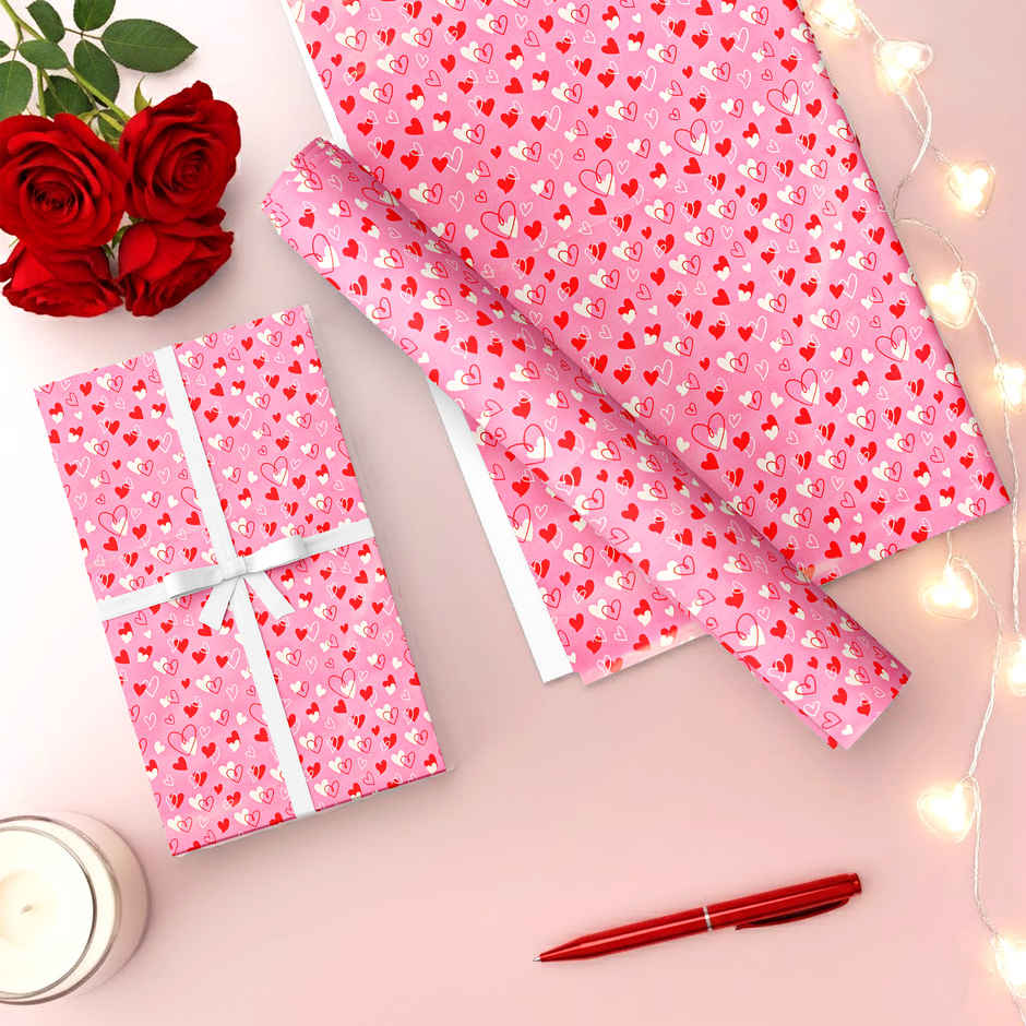 Pink Three Heart Gift Wrapping Paper | Mad Over Prints
