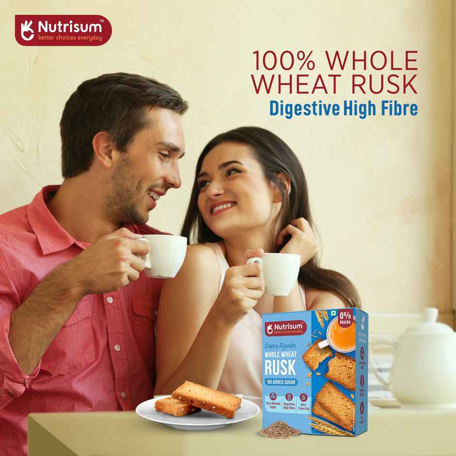 Nutrisum Whole Wheat Rusk - No Added Sugar- Jeera And Ajwain