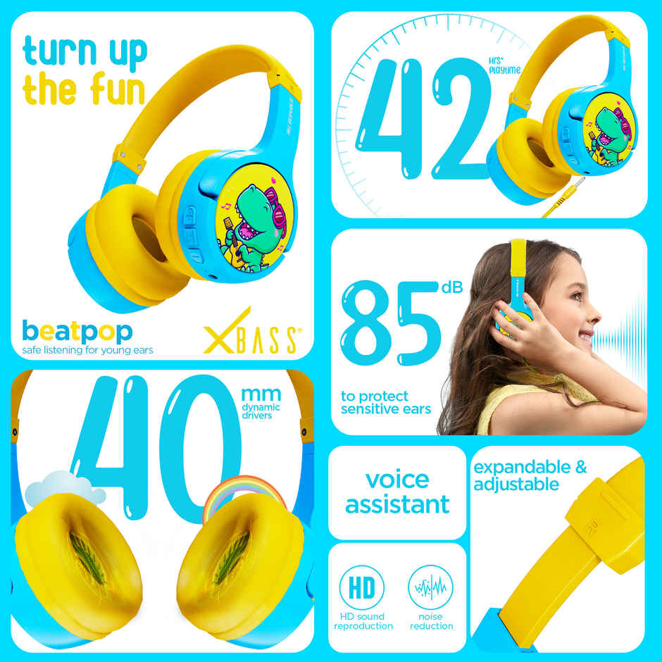 Nu Republic Beatpop with 42 hrs Playtime ENC Wireless Headphone - Blue & Yellow