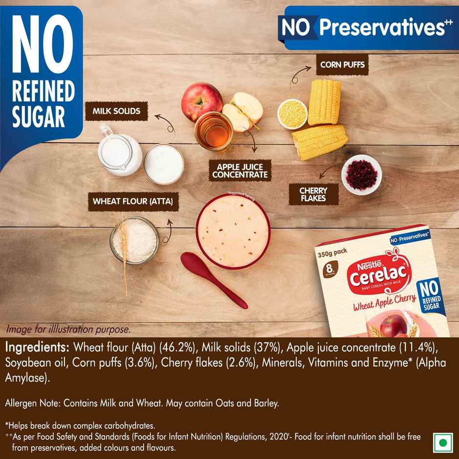 Nestle CERELAC Wheat Apple Cherry Baby Food Cereal, No Refined Sugar & No Preservatives, 8 to 24 Months