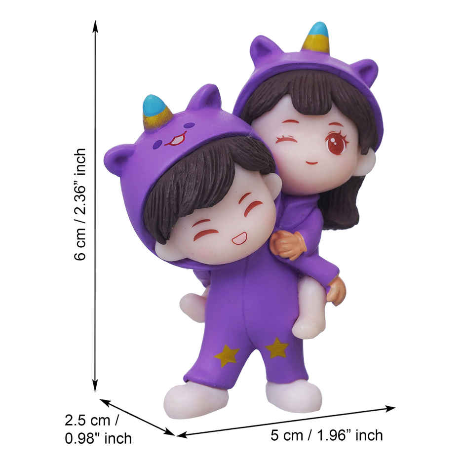 eCraftIndia Purple Miniature Cute Couple Statue Girl on Boy's Shoulder Showpiece