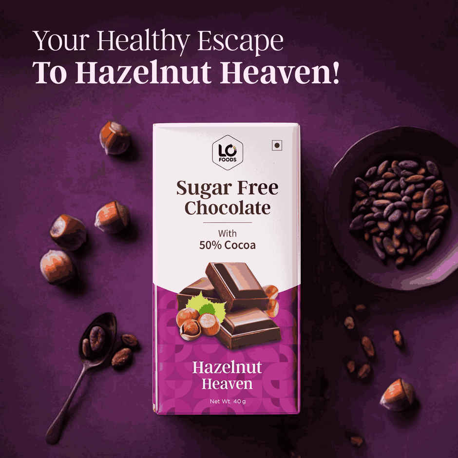 Lo Foods Hazelnut Sugar Free Dark Chocolate Bar - Premium Cocoa Butter Healthy Chocolate