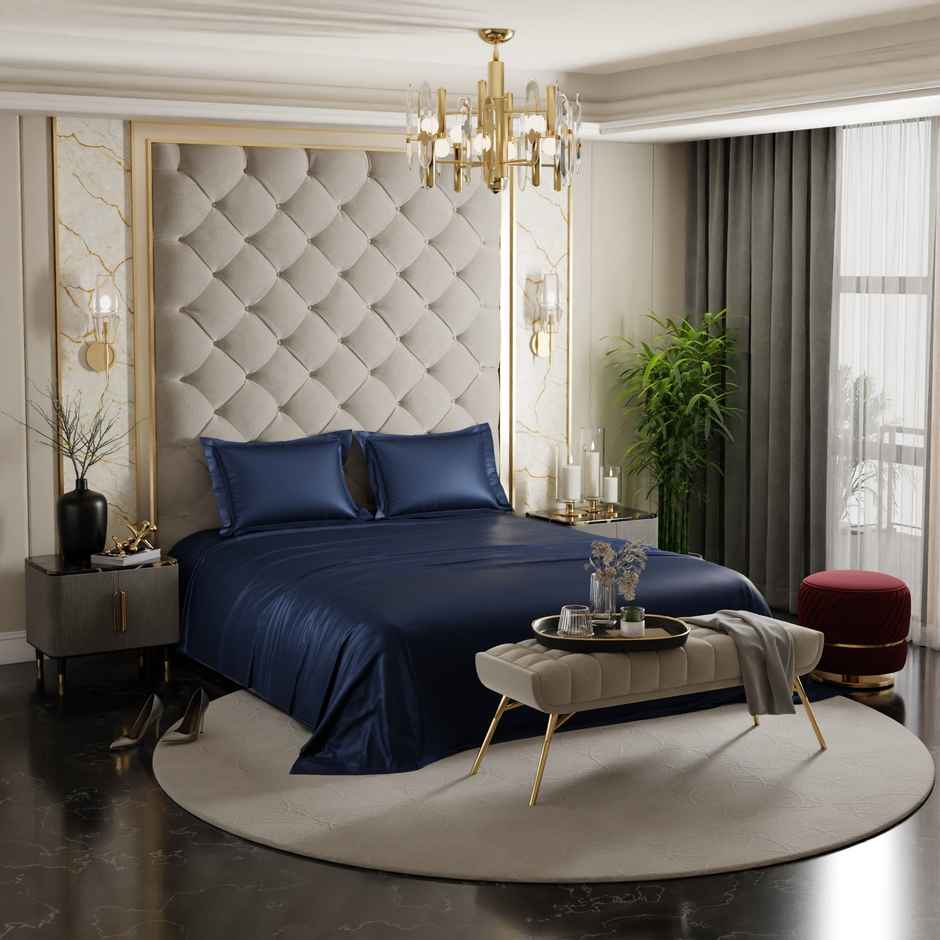 Stoa Paris Mystique Blue Flat Bedsheet Set - King - 2 Pillow Covers