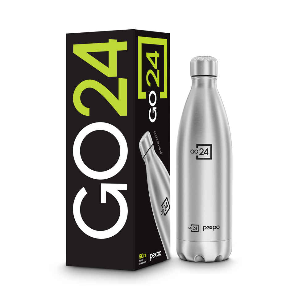 Go24 Electro Stainless Steel Thermos Bottle | Silver | Leakproof | 3-Layer Insulation