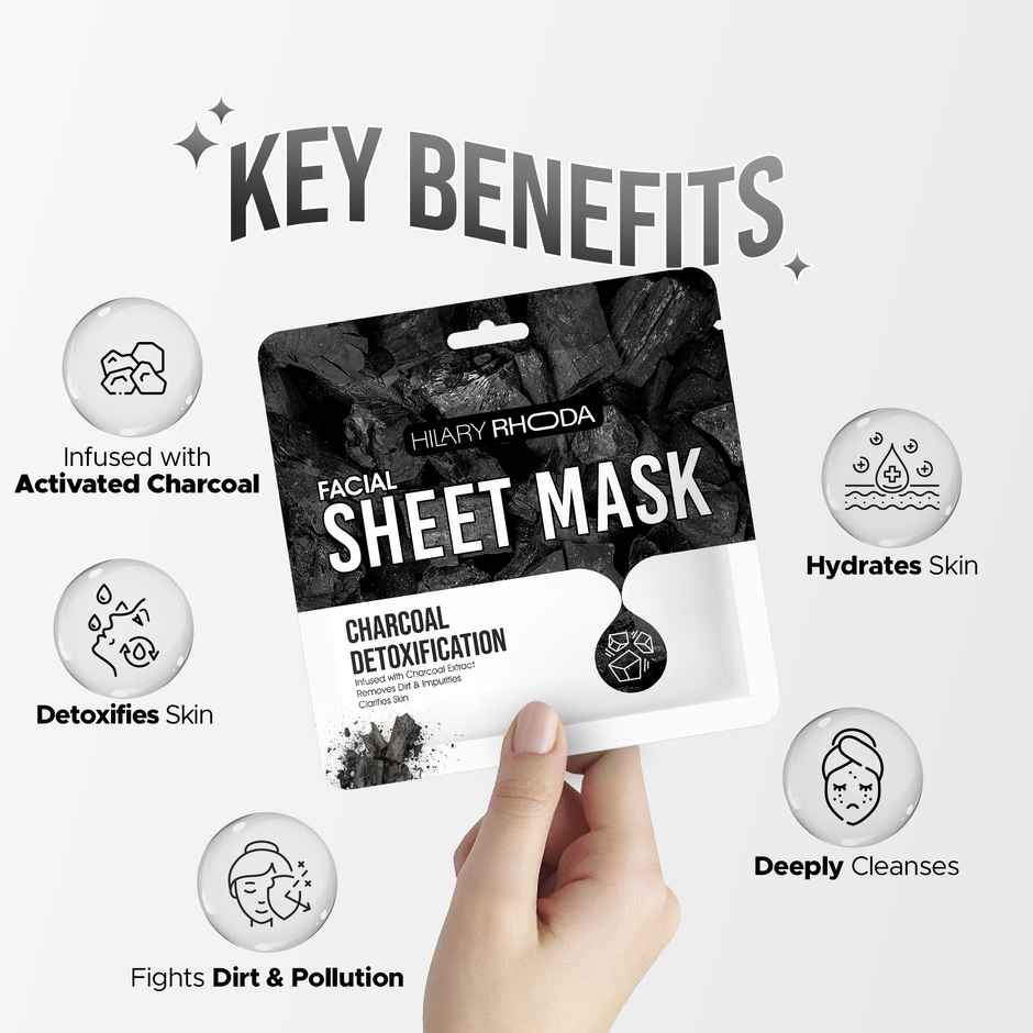 Hilary Rhoda Charcoal Detoxification Sheet Mask | Infused with Charcoal | For All Skin Types