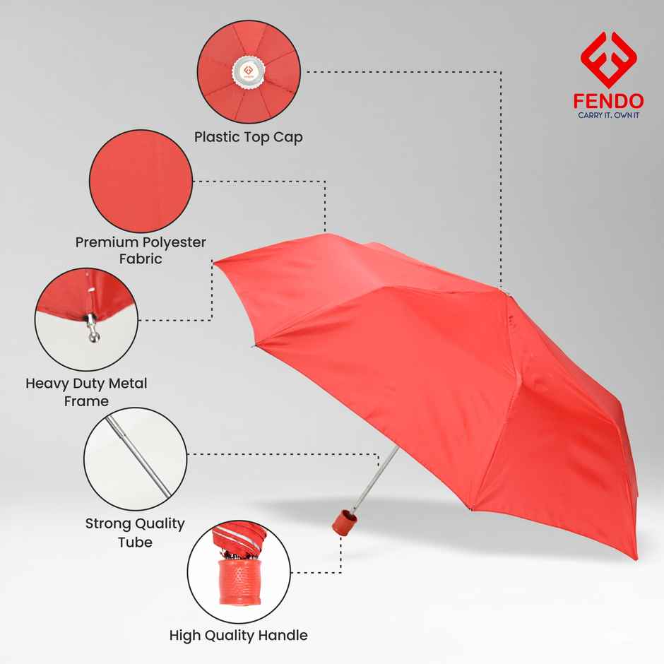 Fendo 3 Fold Hand Open 21.5 inch | Red Umbrella