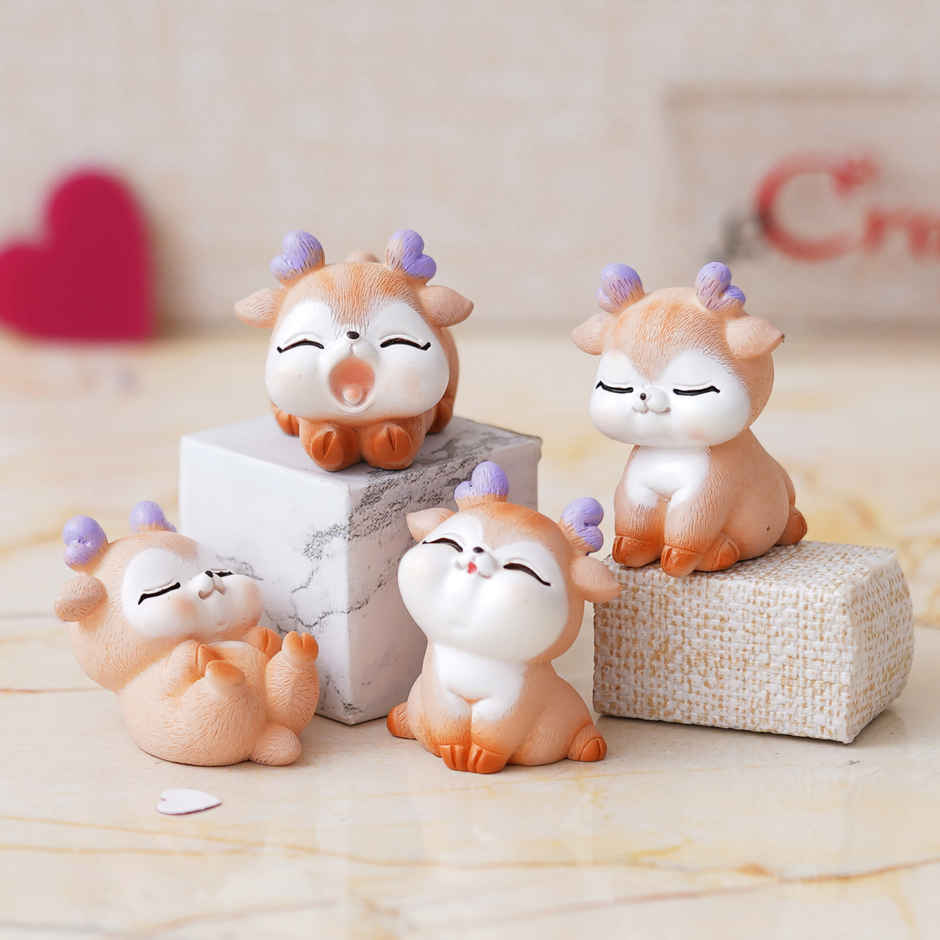 eCraftIndia Set of 4 Miniature Cute Deer Statues Animal Figurines Showpiece