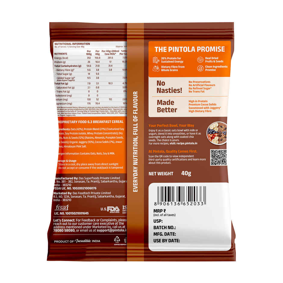 Pintola High Protein Chocolate Oats